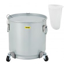 Cubo para grasa de freidora VEVOR, 15,9 galones/60 l, recipiente para filtro de aceite de acero al carbono revestido con base con ruedas, recipiente para desechar aceite con capacidad de 123 libras, contenedor de transporte con clip de bloqueo de tapa, bolsa de filtro de nailon, plateado