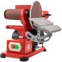 Lijadora de banda roja VEVOR con lijadora de disco y mesa de trabajo de metal ajustable.