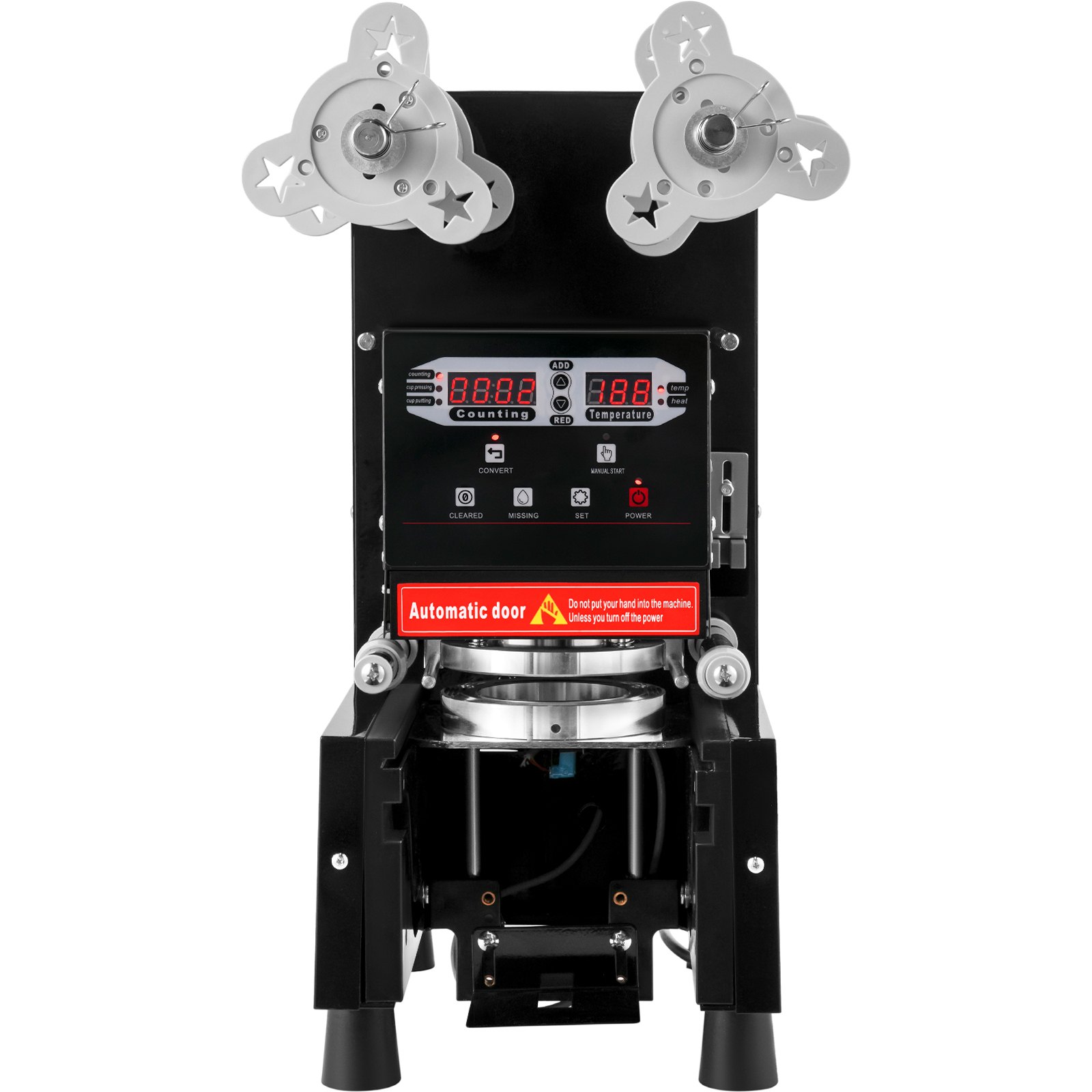 Máquina de sellado de vasos VEVOR Máquina de té de burbujas de 95 mm Automática 500-650 tazas / h Sellador de vasos Negro con control digital para sellar vasos de papel PP PET