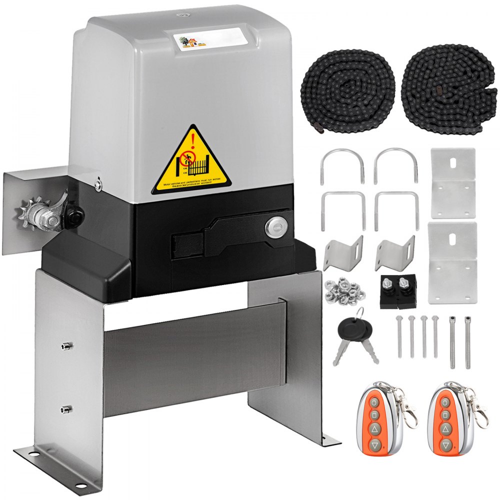 Abridor de puerta corrediza VEVOR, AC1400 3100LBS, con 2 controles remotos, kit de hardware para operador de puerta de seguridad, velocidad de movimiento de 43 pies por minuto, motor eléctrico para puerta corrediza de entrada rodante