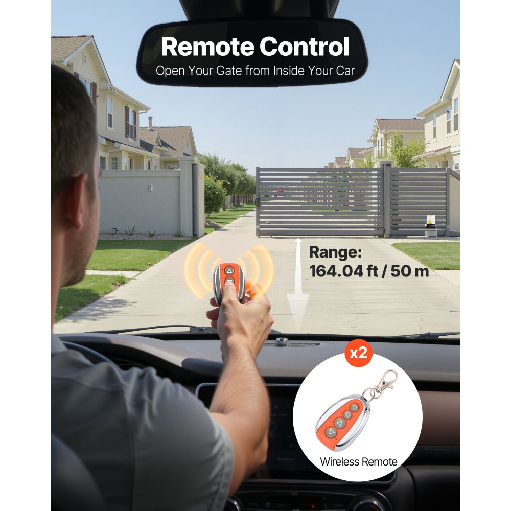Abridor de puerta corrediza VEVOR, AC1400 3100LBS, con 2 controles remotos, kit de hardware para operador de puerta de seguridad, velocidad de movimiento de 43 pies por minuto, motor eléctrico para puerta corrediza de entrada rodante