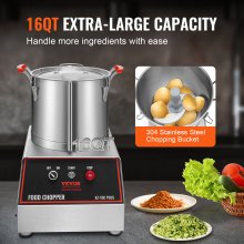Procesador de alimentos y picadora de verduras VEVOR, 16 cuartos, 1400 W, procesador de alimentos de acero inoxidable apto para uso alimentario, picadora con 2 cuchillas curvas en S adicionales, multifuncional para picar verduras, carne, cereales y frutos secos