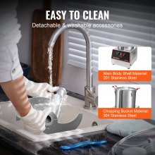 Procesador de alimentos y picadora de verduras VEVOR, 16 cuartos, 1400 W, procesador de alimentos de acero inoxidable apto para uso alimentario, picadora con 2 cuchillas curvas en S adicionales, multifuncional para picar verduras, carne, cereales y frutos secos