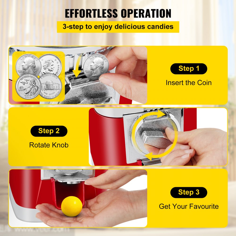 Máquina expendedora de chicles VEVOR, máquina expendedora de caramelos de 1 pulgada, máquina expendedora comercial de chicles con tamaño de salida de caramelos ajustable, máquina dispensadora de chicles de metal para el hogar, tiendas de juegos