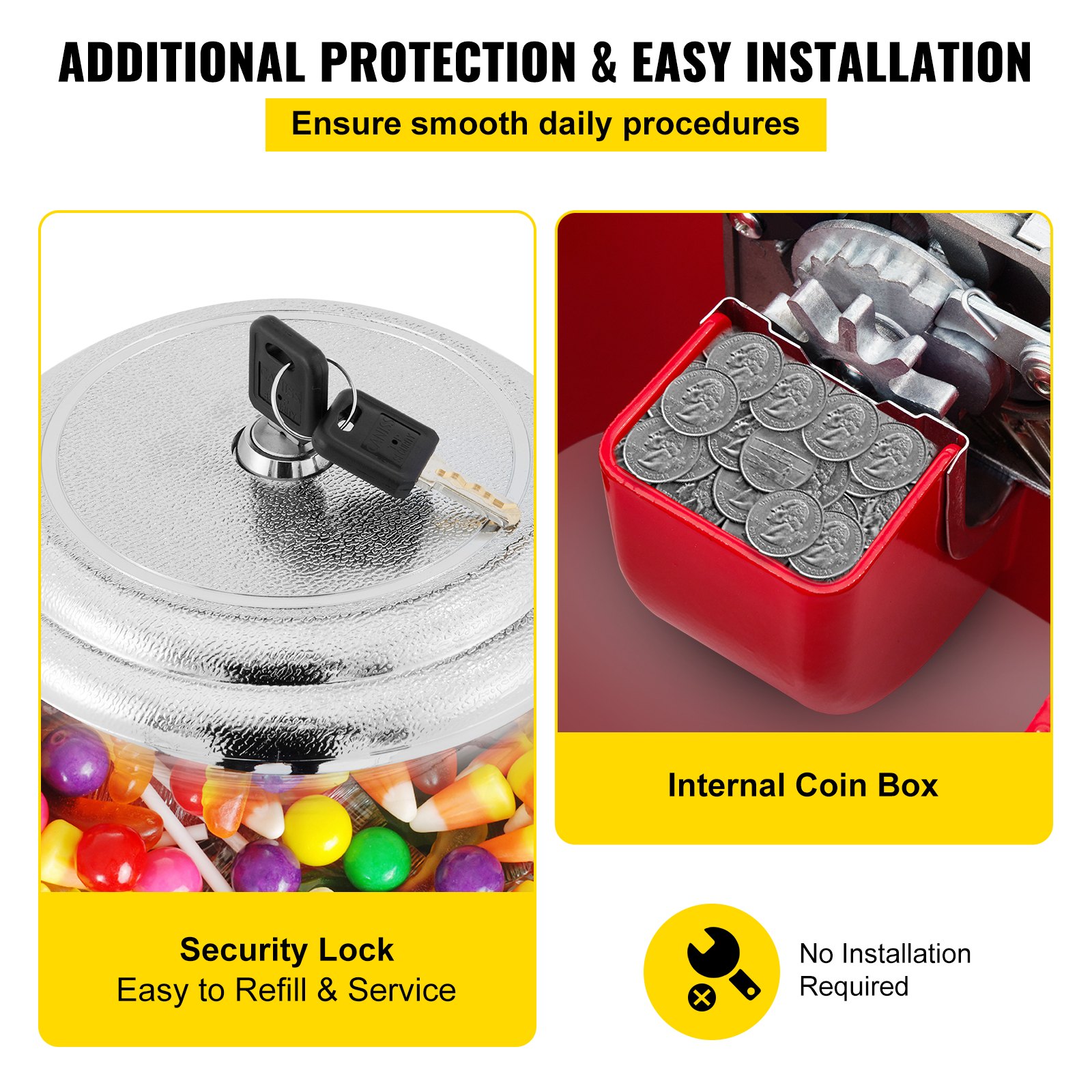 Máquina expendedora de chicles VEVOR, máquina expendedora de caramelos de 1 pulgada, máquina expendedora comercial de chicles con tamaño de salida de caramelos ajustable, máquina dispensadora de chicles de metal para el hogar, tiendas de juegos