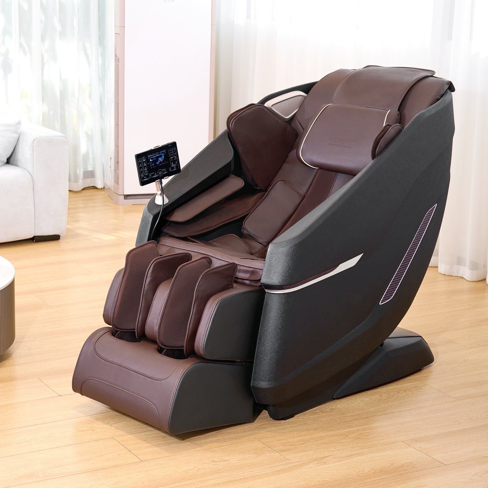Sillón de masaje VEVOR con riel flexible SL-Track, reclinable de cuerpo completo con gravedad cero, 10-18 modos automáticos, shiatsu 3D, calefacción, altavoz Bluetooth, airbag, rodillo para pies y pantalla táctil.