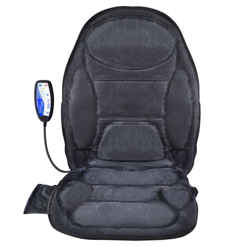 Cojín de asiento de masaje VEVOR en color negro con control remoto y diseño ergonómico para un asiento cómodo.