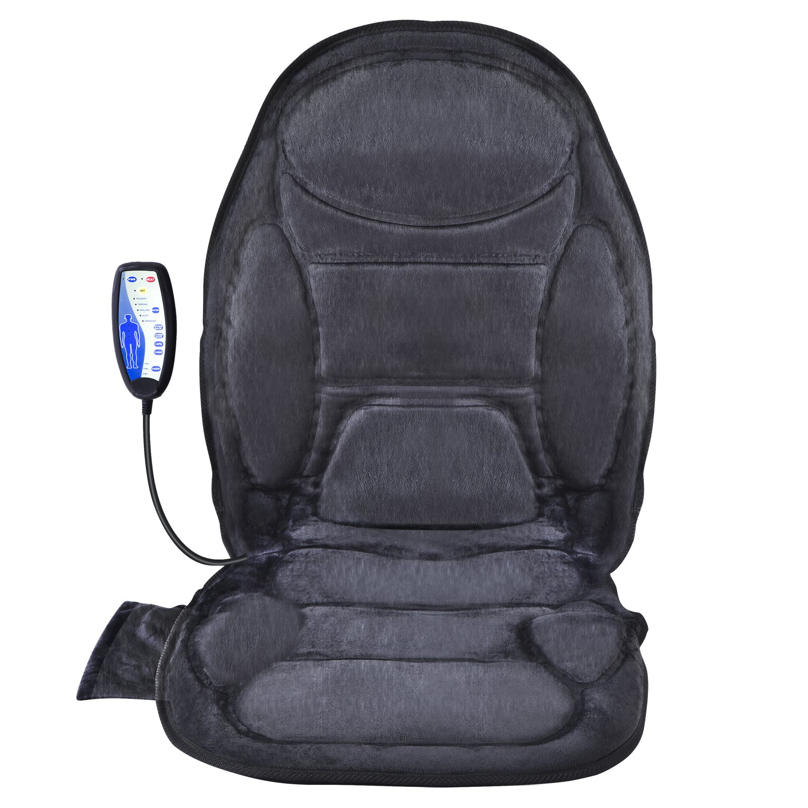 Cojín de asiento de masaje VEVOR en color negro con control remoto y diseño ergonómico para un asiento cómodo.