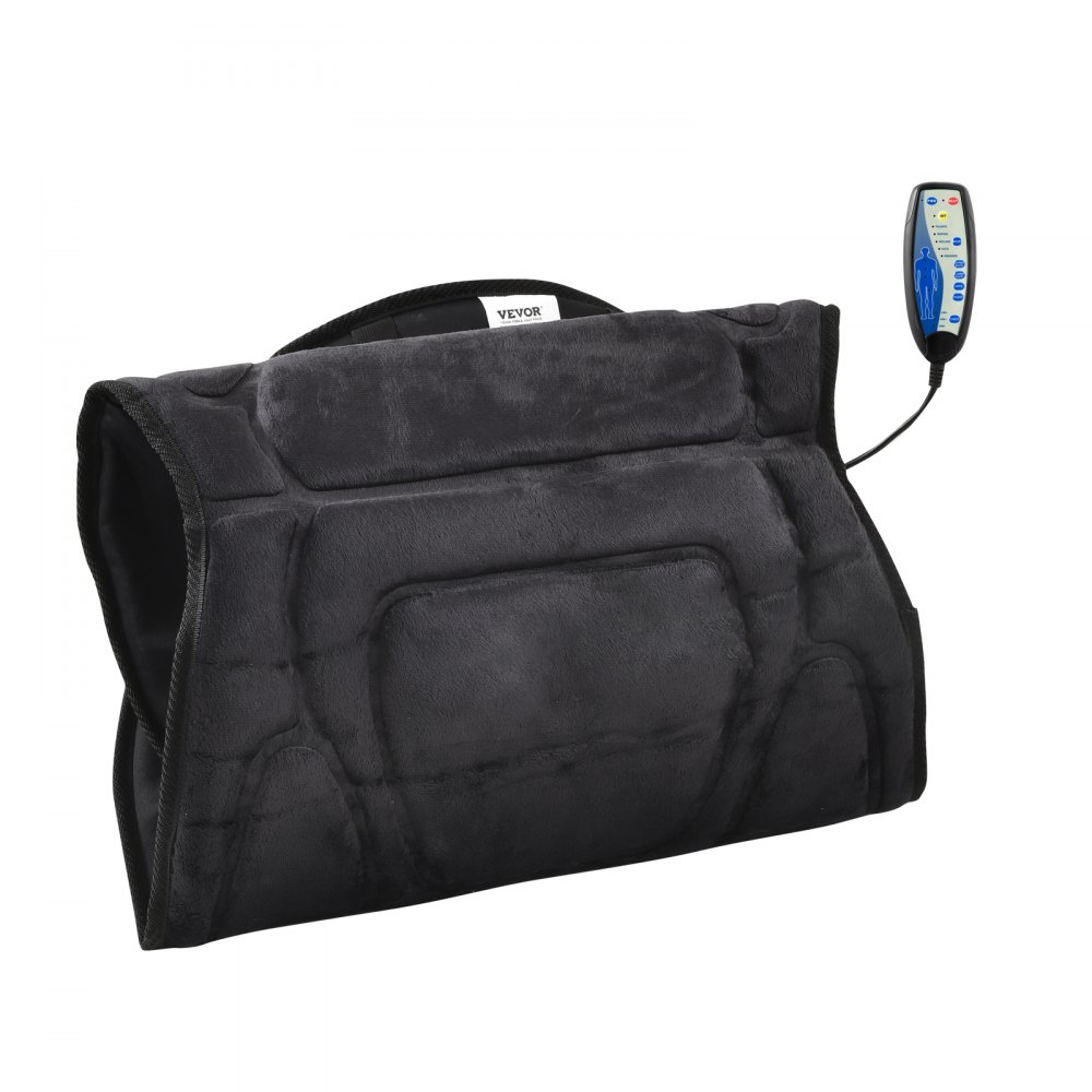 Cojín de asiento de masaje VEVOR con calor en color negro, con control remoto para configuraciones personalizables.