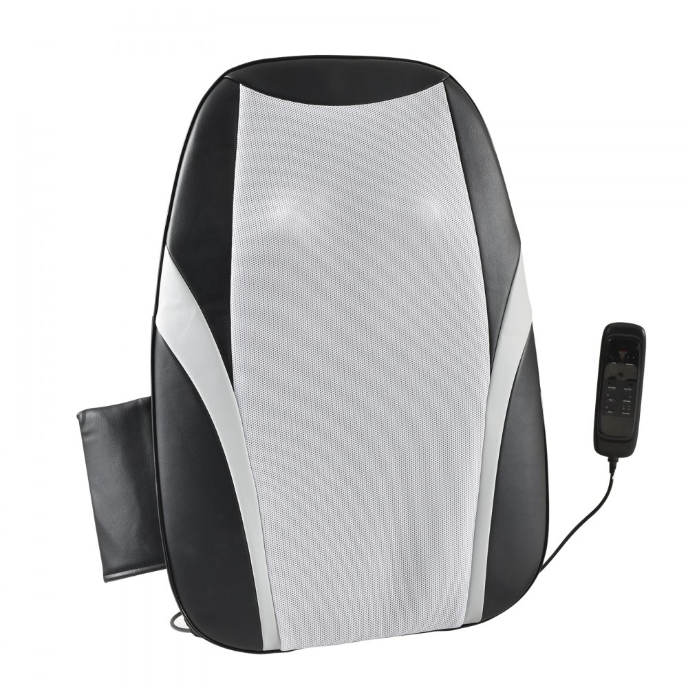 Masajeador de espalda shiatsu VEVOR con control remoto, con un elegante diseño en blanco y negro.