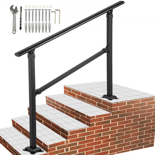 Barandilla de escalera exterior VEVOR, se adapta a pasamanos de hierro forjado de transición de 0 a 5 escalones, barandilla de escalera exterior ajustable, pasamanos para escalones de hormigón con kit de instalación, pasamanos exterior negro mate