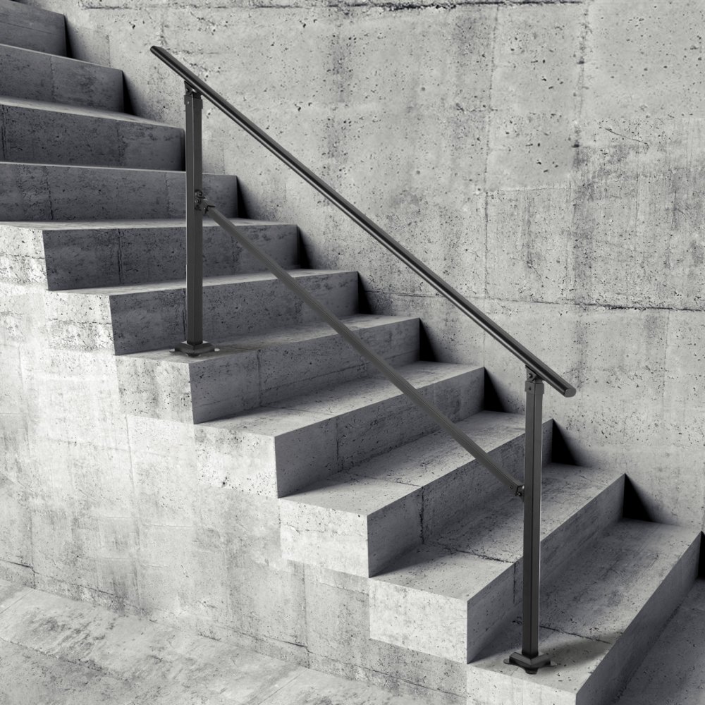 Barandilla de escalera exterior VEVOR, apta para escaleras de 0 a 5 peldaños, pasamanos de hierro forjado de estilo transicional, barandilla de escalera exterior ajustable, pasamanos para escalones de hormigón con kit de instalación, pasamanos exterior negro mate.