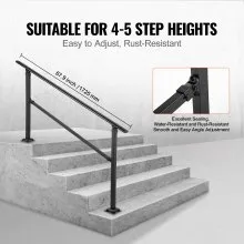 Barandilla de escalera exterior VEVOR, se adapta a pasamanos de hierro forjado de transición de 0 a 5 escalones, barandilla de escalera exterior ajustable, pasamanos para escalones de hormigón con kit de instalación, pasamanos exterior negro mate