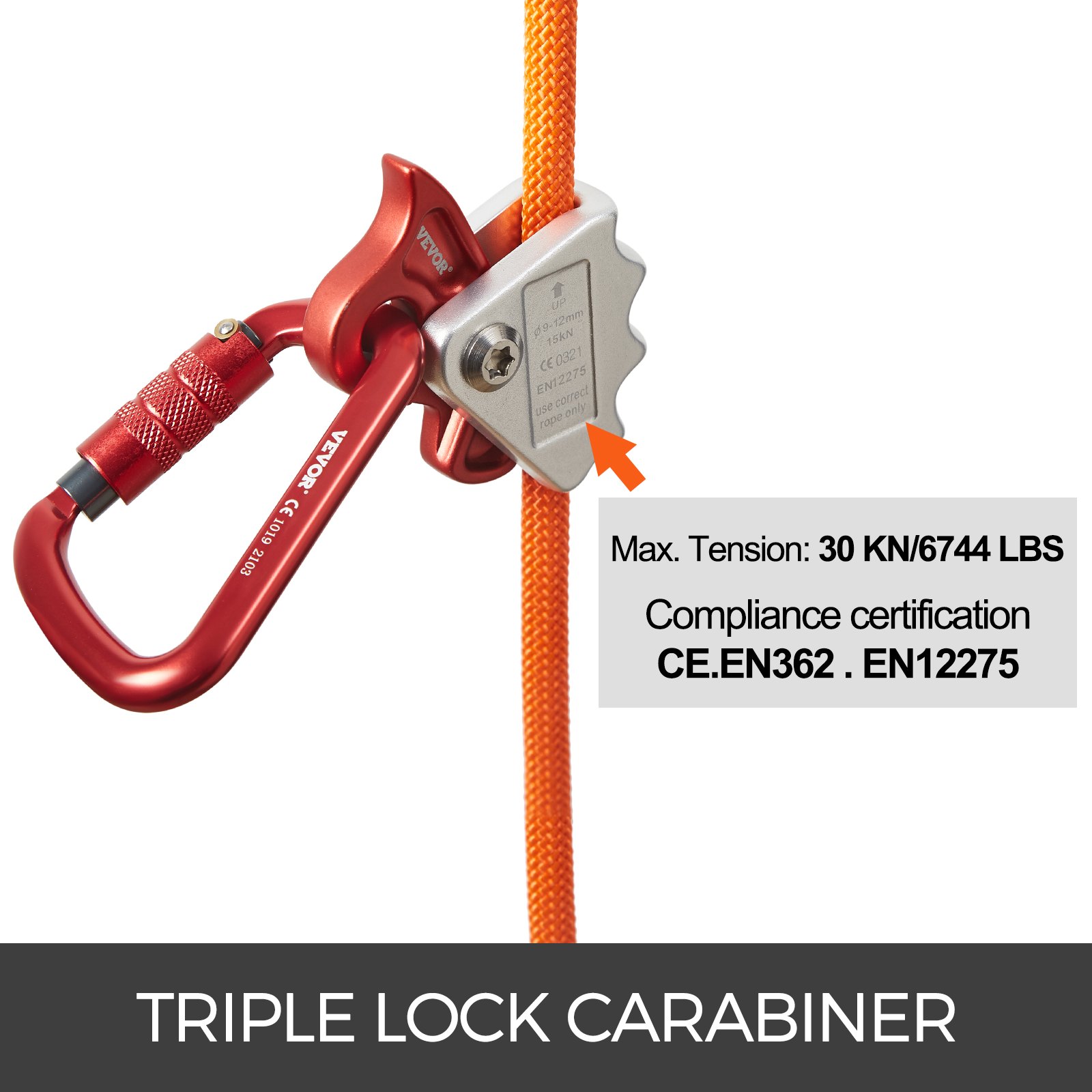 VEVOR - Cordón de acero de 1/2 pulgada de diámetro y 12 pies de longitud para escalada, senderismo y rapel.