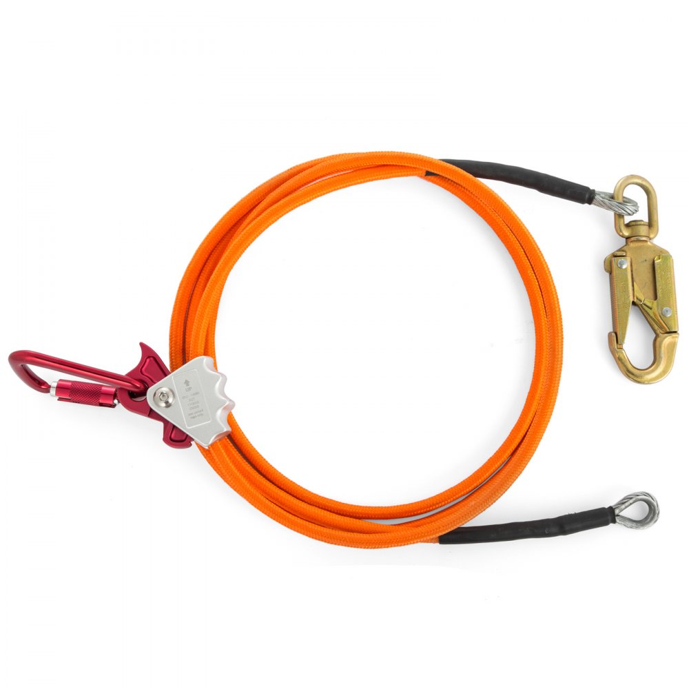 Kit de cordón con núcleo de acero VEVOR con cuerda naranja, ganchos de seguridad y mosquetón rojo.
