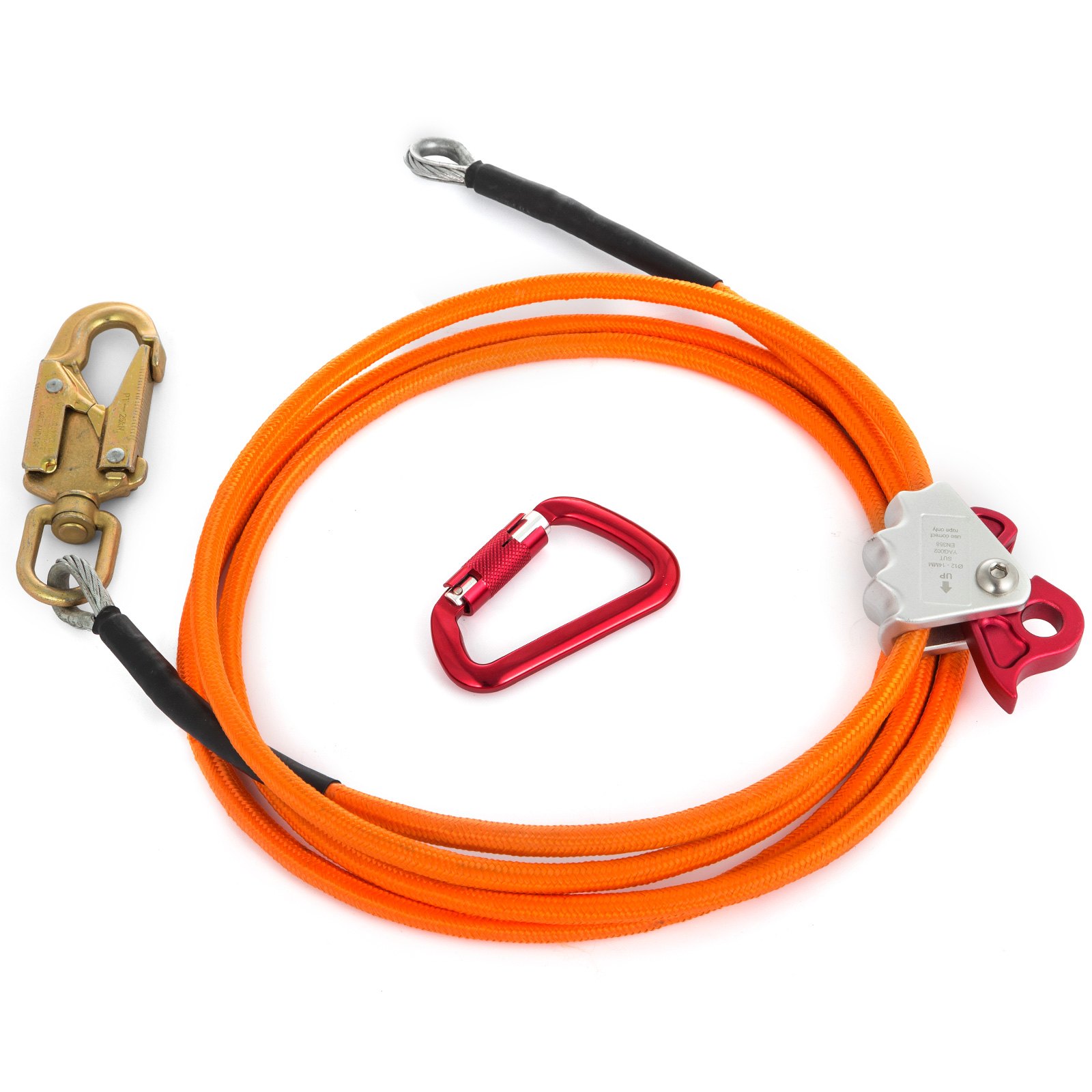 Kit de cordón con núcleo de acero VEVOR con cable naranja y mosquetón rojo.