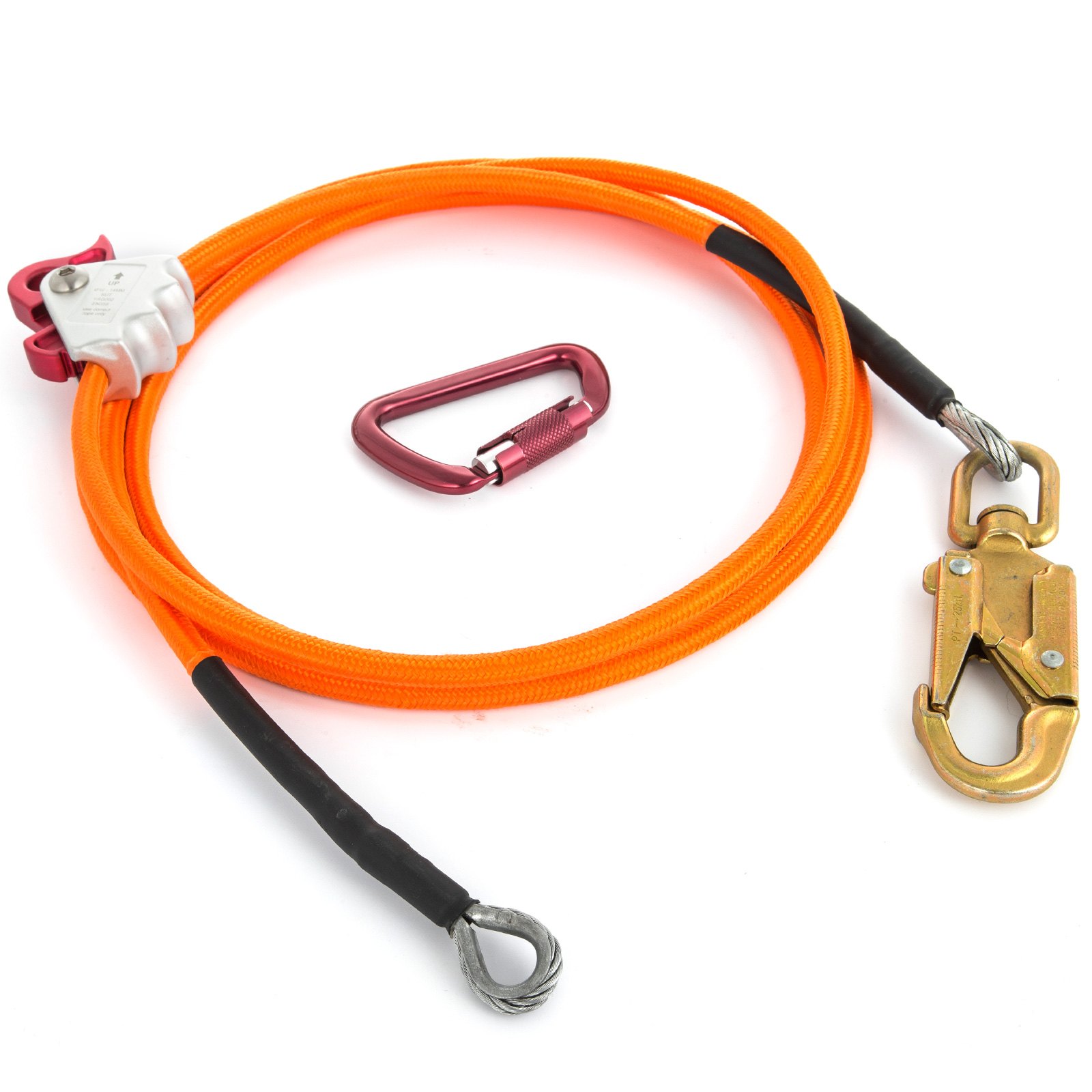Kit de cordón con núcleo de acero VEVOR con cable naranja y clips metálicos.