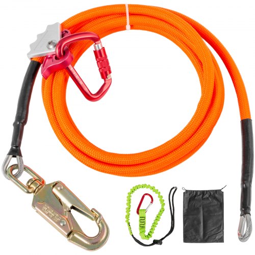VEVOR Flip Line 5/8 pulgadas, núcleo de alambre Flipline de 8 pies, kit de línea de núcleo de alambre con mosquetón de triple bloqueo, broche giratorio de acero, línea de escalada para protección contra caídas, arboristas, trepadores de árboles