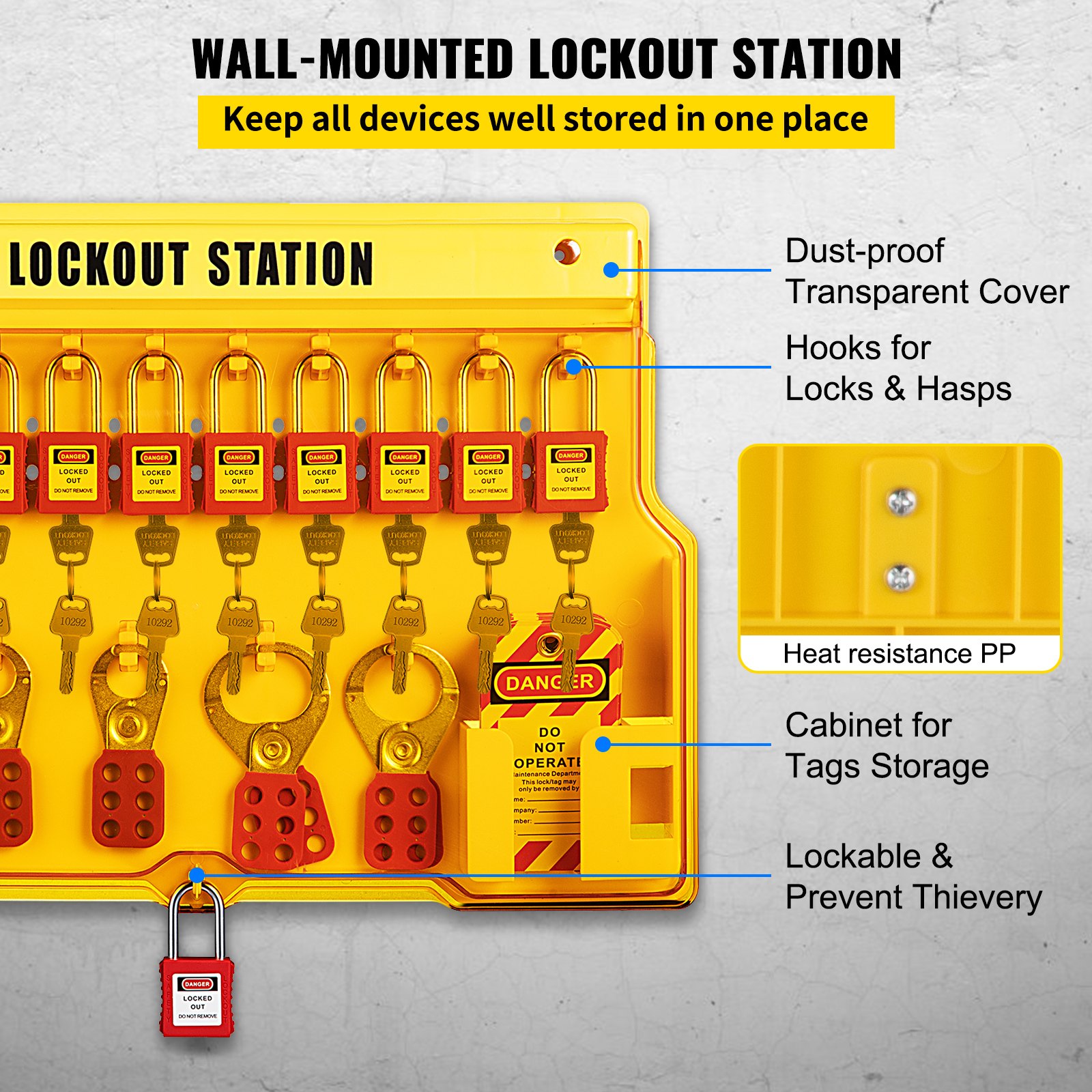 Kits de bloqueo y etiquetado VEVOR de 58 piezas. El kit de seguridad eléctrica Loto incluye candados, estación de bloqueo, cerrojo, etiquetas y bridas. Herramientas de seguridad para bloqueo y etiquetado en industria, energía eléctrica y maquinaria.