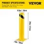 Bolardo de seguridad VEVOR de 61 x 14 cm, bolardo de seguridad de 14 cm de diámetro exterior y 61 cm de altura. Barrera de seguridad de acero con recubrimiento en polvo amarillo, con 4 pernos de anclaje gratuitos para zonas con tráfico intenso.