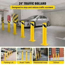 Bolardo de seguridad VEVOR 24-5.5 Bolardo de barrera de seguridad 5-1/2" OD 24" Altura Barrera de seguridad de acero con revestimiento de polvo amarillo con 4 pernos de anclaje libres para áreas sensibles al tráfico