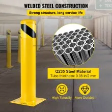 Bolardo de seguridad VEVOR 24-5.5 Bolardo de barrera de seguridad 5-1/2" OD 24" Altura Barrera de seguridad de acero con revestimiento de polvo amarillo con 4 pernos de anclaje libres para áreas sensibles al tráfico