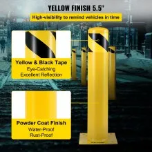 Bolardo de seguridad VEVOR 24-5.5 Bolardo de barrera de seguridad 5-1/2" OD 24" Altura Barrera de seguridad de acero con revestimiento de polvo amarillo con 4 pernos de anclaje libres para áreas sensibles al tráfico