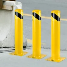 Bolardo de seguridad VEVOR 24-5.5 Bolardo de barrera de seguridad 5-1/2" OD 24" Altura Barrera de seguridad de acero con revestimiento de polvo amarillo con 4 pernos de anclaje libres para áreas sensibles al tráfico