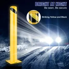 Bolardo de seguridad VEVOR 36-4.5 Bolardo de barrera de seguridad 4-1/2" OD 36" Altura Barrera de seguridad de acero con revestimiento de polvo amarillo con 4 pernos de anclaje libres para áreas sensibles al tráfico