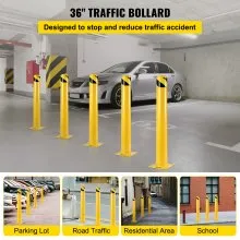 Bolardo de seguridad VEVOR 36-5.5 Bolardo de barrera de seguridad 5-1/2" OD 36" Altura Tubo con recubrimiento en polvo amarillo Barrera de seguridad de acero con 4 pernos de anclaje libres para áreas sensibles al tráfico