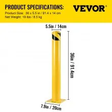 Bolardo de seguridad VEVOR 36-5.5 Bolardo de barrera de seguridad 5-1/2" OD 36" Altura Tubo con recubrimiento en polvo amarillo Barrera de seguridad de acero con 4 pernos de anclaje libres para áreas sensibles al tráfico