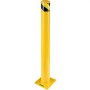 Bolardo de seguridad VEVOR de color amarillo con parte superior a rayas negras y amarillas.