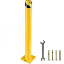VEVOR 42-5.5 Bolardo de seguridad, 5-1/2" OD Bolardo de barrera de seguridad, 42" de altura Barrera de seguridad de acero para tubería con recubrimiento de polvo amarillo, con 4 pernos de anclaje libres, para áreas sensibles al tráfico