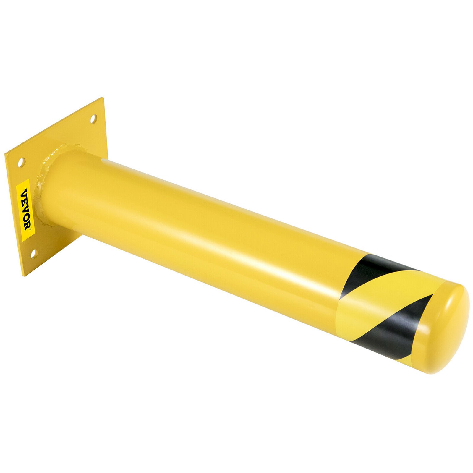 Bolardo de seguridad VEVOR amarillo con rayas negras y base de montaje.