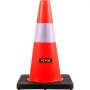 Cono de seguridad VEVOR naranja con banda reflectante sobre base negra.