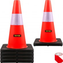 Conos de seguridad VEVOR, 18 in/45 cm de altura, 5 conos de tráfico naranja de PVC con collar reflectante y base negra ponderada, utilizados para control de tráfico, estacionamiento en carretera y mejora escolar