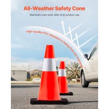Conos de seguridad VEVOR, 18 in/45 cm de altura, 5 conos de tráfico naranja de PVC con collar reflectante y base negra ponderada, utilizados para control de tráfico, estacionamiento en carretera y mejora escolar