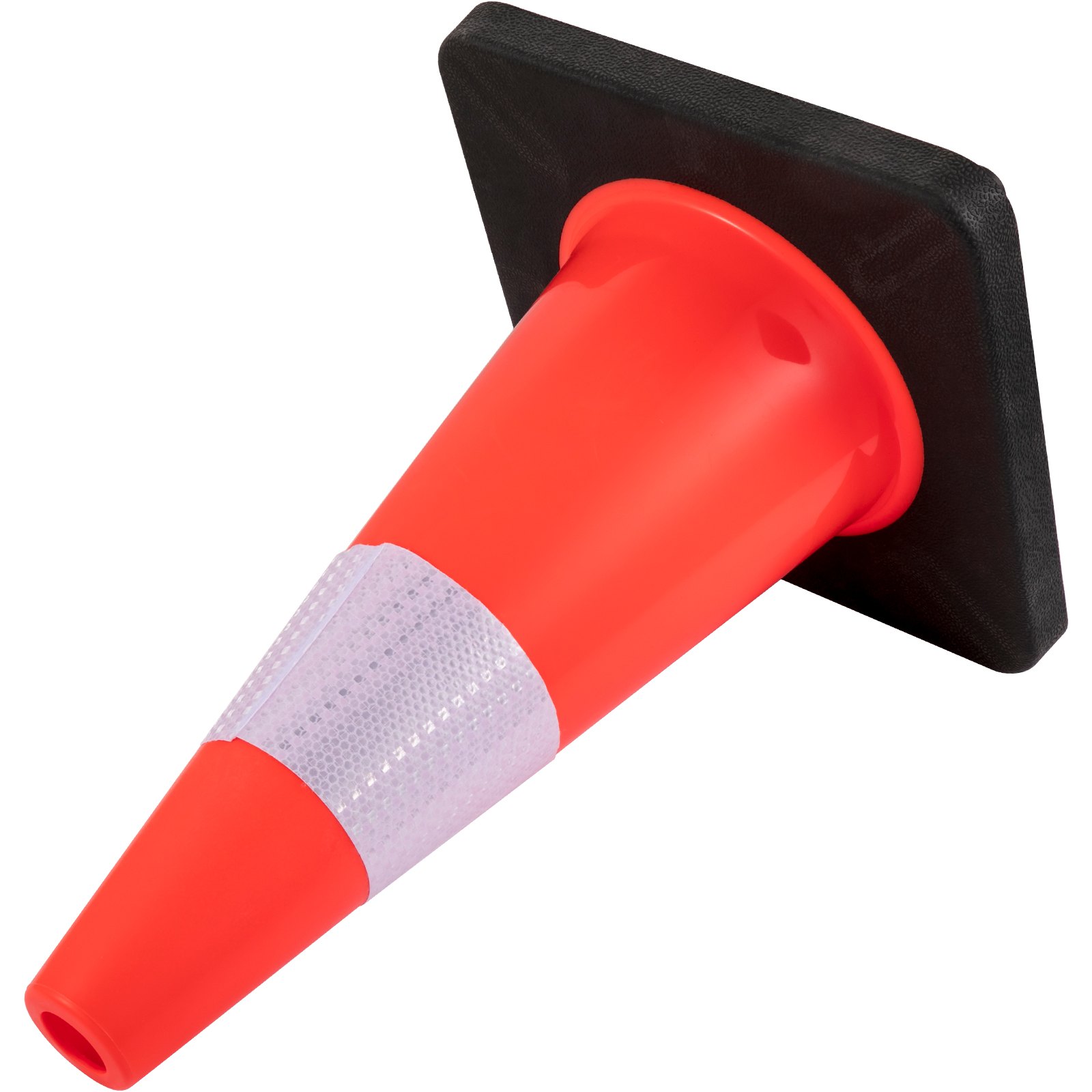 Cono de seguridad VEVOR naranja con banda reflectante y base negra.