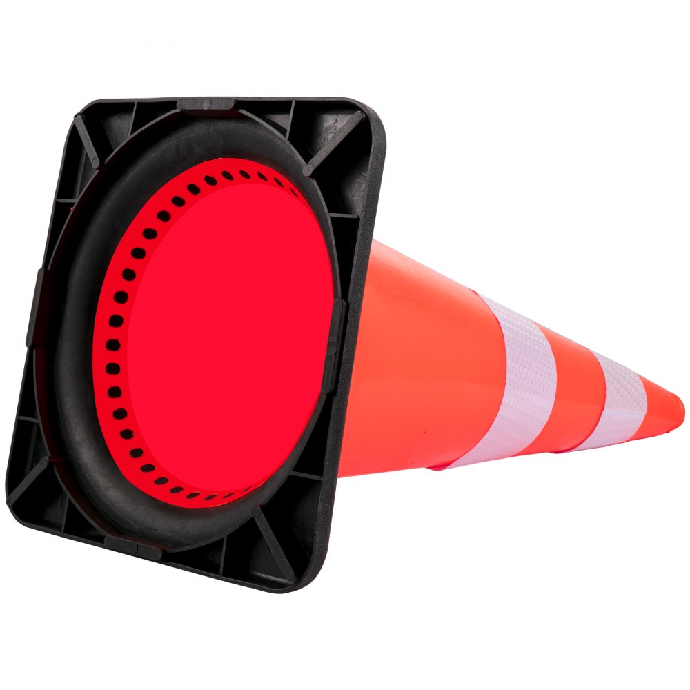 Conos de seguridad VEVOR de color naranja con bandas reflectantes y base negra resistente.