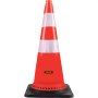 Cono de seguridad VEVOR rojo con bandas reflectantes y base negra.