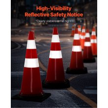 Conos de seguridad VEVOR, conos de tráfico de 8 x 30 pulgadas, conos de construcción de PVC naranja, collares reflectantes, conos de tráfico con base negra ponderada utilizada para control de tráfico, estacionamiento en carretera y mejora escolar