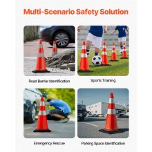 Conos de seguridad VEVOR, conos de tráfico de 8 x 30 pulgadas, conos de construcción de PVC naranja, collares reflectantes, conos de tráfico con base negra ponderada utilizada para control de tráfico, estacionamiento en carretera y mejora escolar