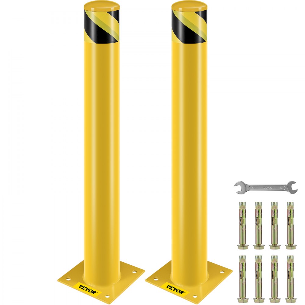 VEVOR Bolardo de seguridad Poste de bolardo de acero Tubo amarillo Barrera de acero 36" H 4.5" D