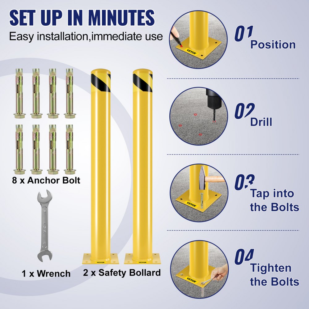 VEVOR Bolardo de seguridad Poste de bolardo de acero Tubo amarillo Barrera de acero 42" H 4.5" D