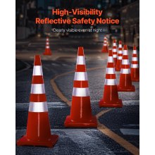 Conos de seguridad VEVOR, conos de tráfico de 6 x 36 pulgadas, conos de construcción naranja de PVC, conos de tráfico de collares reflectantes con base ponderada utilizados para control de tráfico, estacionamiento en carretera y mejora escolar