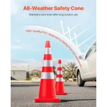 Conos de seguridad VEVOR, conos de tráfico de 6 x 36 pulgadas, conos de construcción naranja de PVC, conos de tráfico de collares reflectantes con base ponderada utilizados para control de tráfico, estacionamiento en carretera y mejora escolar