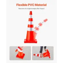 Conos de seguridad VEVOR, conos de tráfico de 6 x 36 pulgadas, conos de construcción naranja de PVC, conos de tráfico de collares reflectantes con base ponderada utilizados para control de tráfico, estacionamiento en carretera y mejora escolar