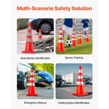Conos de seguridad VEVOR, conos de tráfico de 6 x 36 pulgadas, conos de construcción naranja de PVC, conos de tráfico de collares reflectantes con base ponderada utilizados para control de tráfico, estacionamiento en carretera y mejora escolar