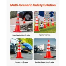 Conos de seguridad VEVOR, conos de tráfico de 6 x 36 pulgadas, conos de construcción naranja de PVC, conos de tráfico de collares reflectantes con base ponderada utilizados para control de tráfico, estacionamiento en carretera y mejora escolar