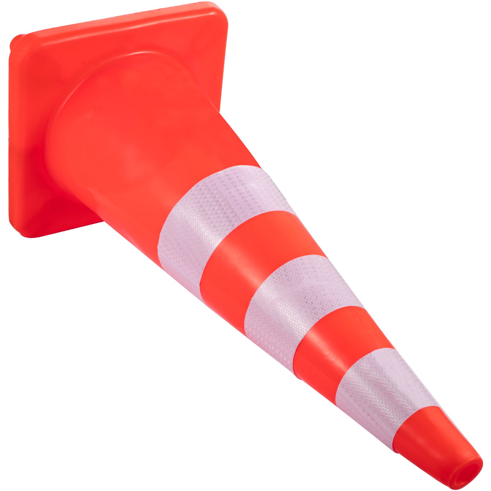 Cono de tráfico VEVOR rojo con rayas blancas reflectantes.